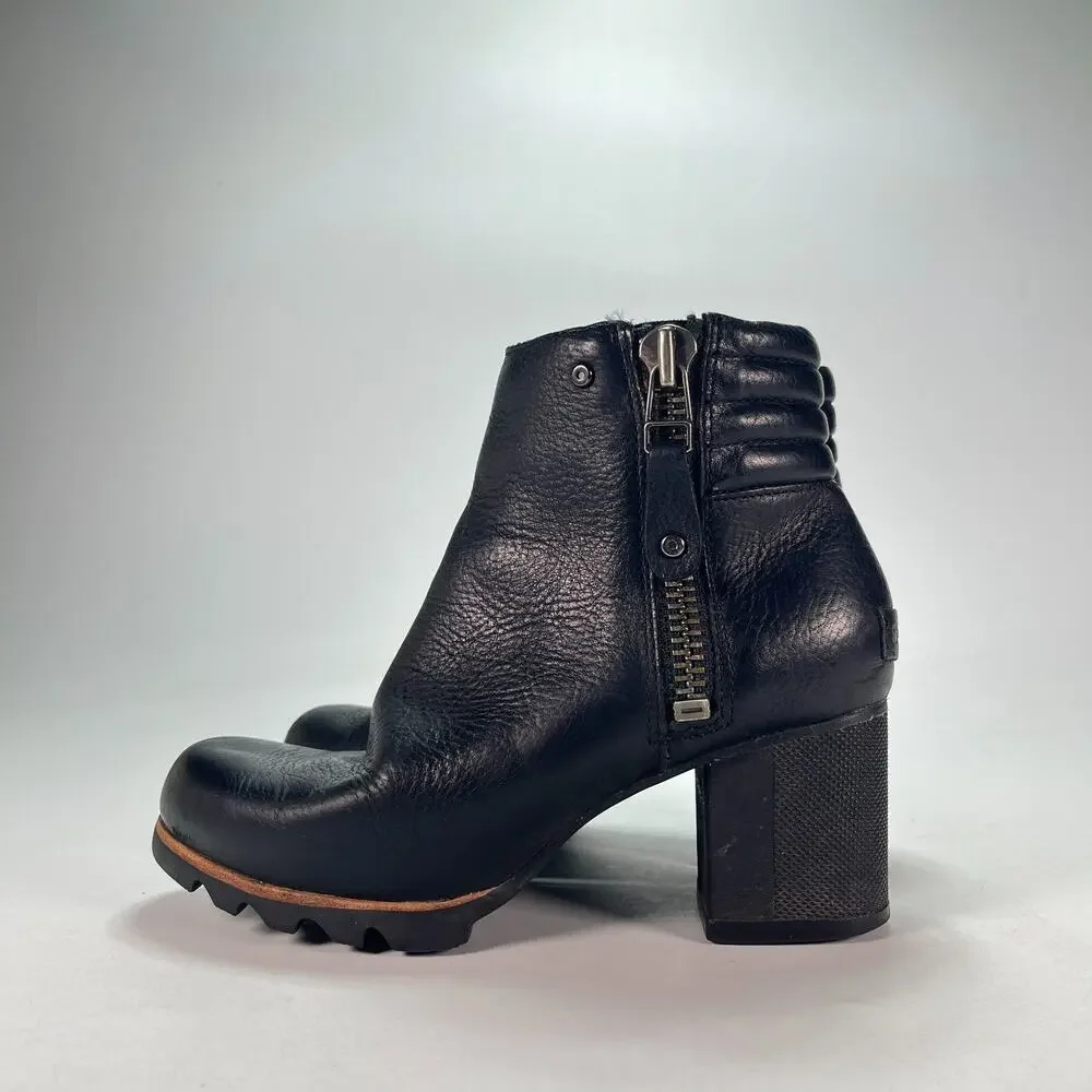 Sorel Danica Black Leather Waterproof Ankle Bootie NL2547-010 Women's Size 7